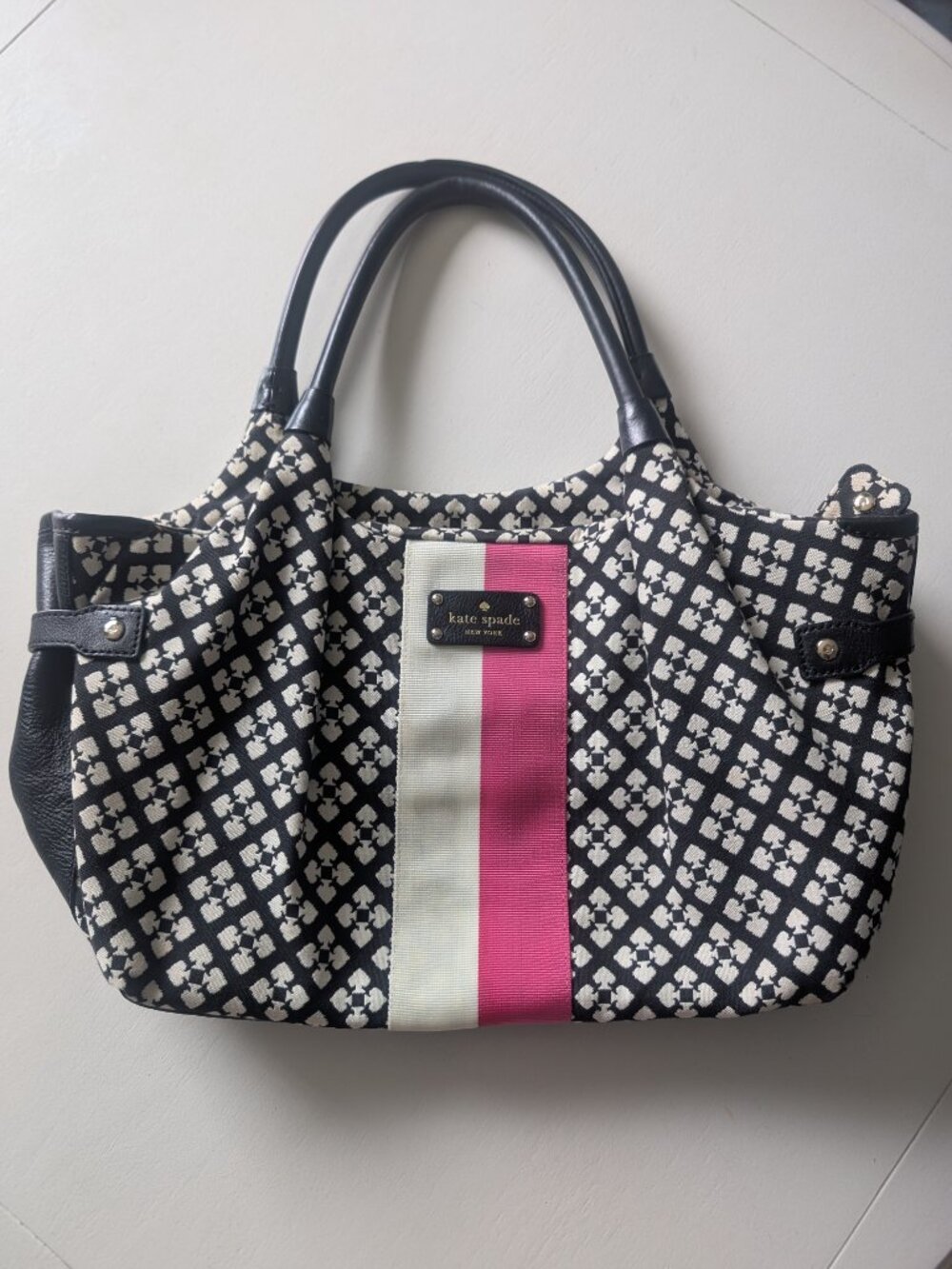 Kate Spade Black & White Spade Design with Pink & Cream Stripes